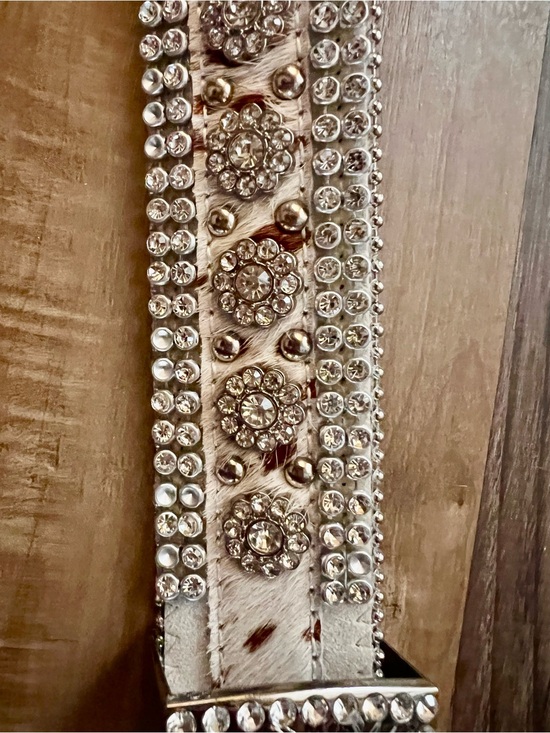 White Crystal-Embellished Western Belt with Decorative Buckle main image 5